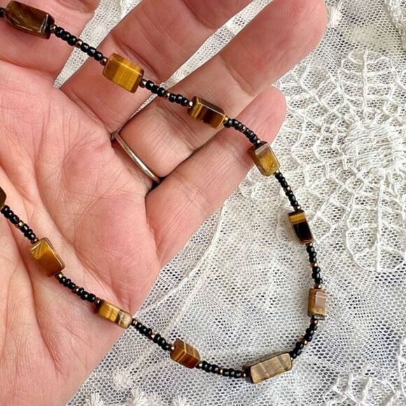 Vintage Tiger Eye Stone & Seed Bead Necklace - Picture 1 of 8